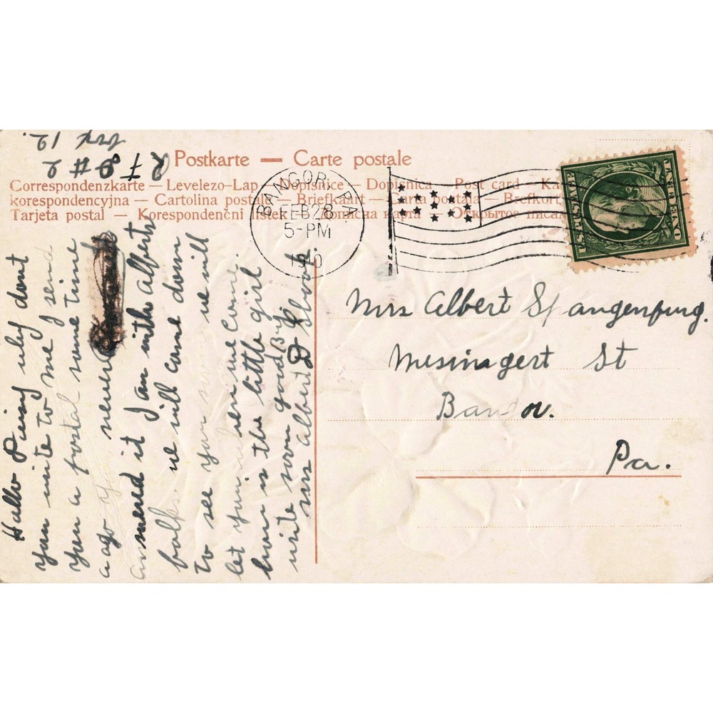 Antique Embossed Pansy Floral Flower Poem Postcard Bangor PA 1910 Divided Back - Picture 2 of 2